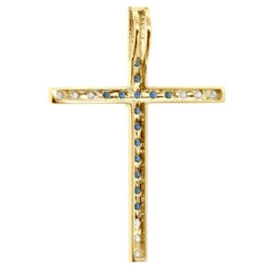 14K White Gold White Blue Diamond Cross Pendant 0.86ct -The King Of Accessories 14k gold white blue diamond cross pendant 086ct p 6607 back yellow