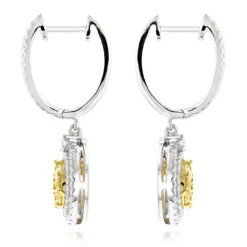 14K White Gold White Yellow Diamond Circle Earrings Hoop Dangles By Luxurman 2ct -The King Of Accessories 14k gold white yellow diamond circle earrings hoop dangles by luxurman 2ct backwh