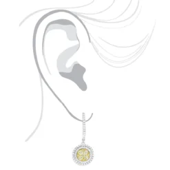 14K White Gold White Yellow Diamond Circle Earrings Hoop Dangles By Luxurman 2ct -The King Of Accessories 14k gold white yellow diamond circle earrings hoop dangles by luxurman 2ct bodwh