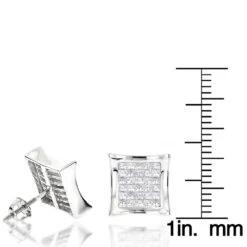14K White Gold Invisible Set Princess Cut Diamond Stud Earrings For Men And Women 1.25ct Kite Shape -The King Of Accessories 14k invisible set princess cut diamond earrings 125ct p 97 rulerwh 1