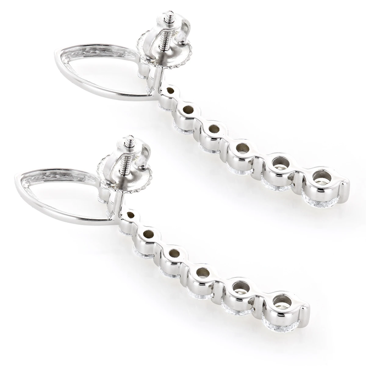 Journey Diamond Earrings For Women 14K White Gold 1.1ct 4 Journey Diamond Earrings For Women 14K White Gold 1.1ct - Image 4
