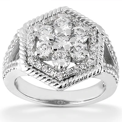 14K White Gold Ladies Cluster Diamond Ring 0.81ct 1 14K White Gold Ladies Cluster Diamond Ring 0.81ct