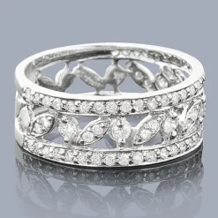 Unique Delicate Bands 14K White Gold Ladies Designer Diamond Ring 0.96ct