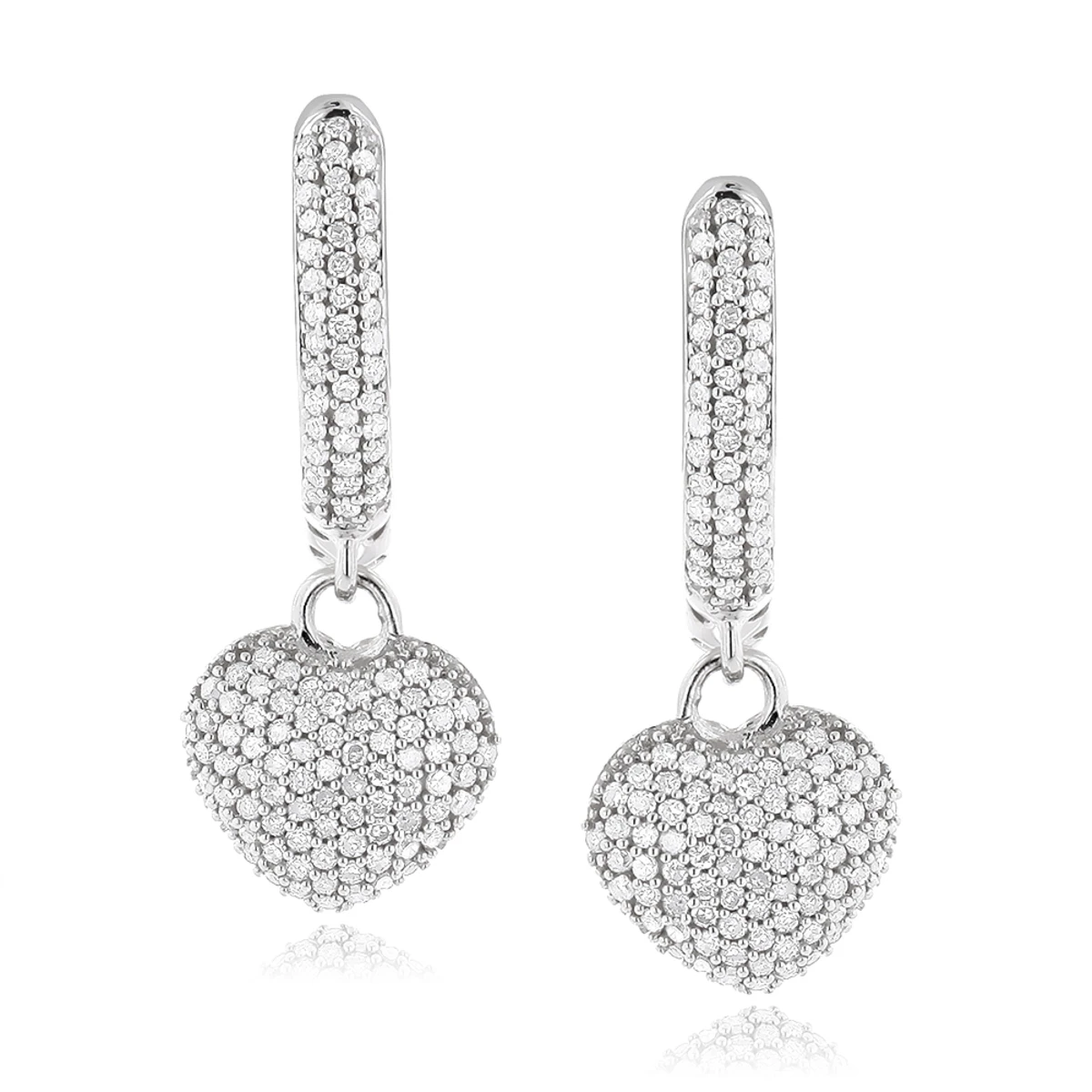 14K White Gold Pave Diamond Heart Earrings For Women 0.76ct 1 14K White Gold Pave Diamond Heart Earrings For Women 0.76ct