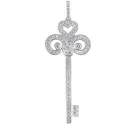 14K White Gold Round Diamond Key Pendant Necklace 0.43ct