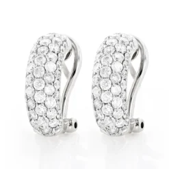 Small 14K White Gold Round Pave Diamond Hoop Earrings 1.87ctw