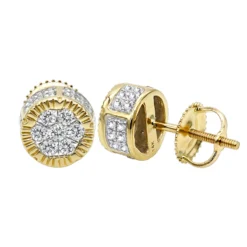 Solid 14K Yellow Gold 2 Carat Look Diamond Stud Earrings 0.5ct Clusters Luxurman
