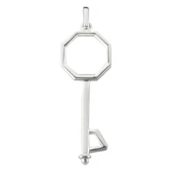 14K White Gold Key Pendant Necklace 13.9mm