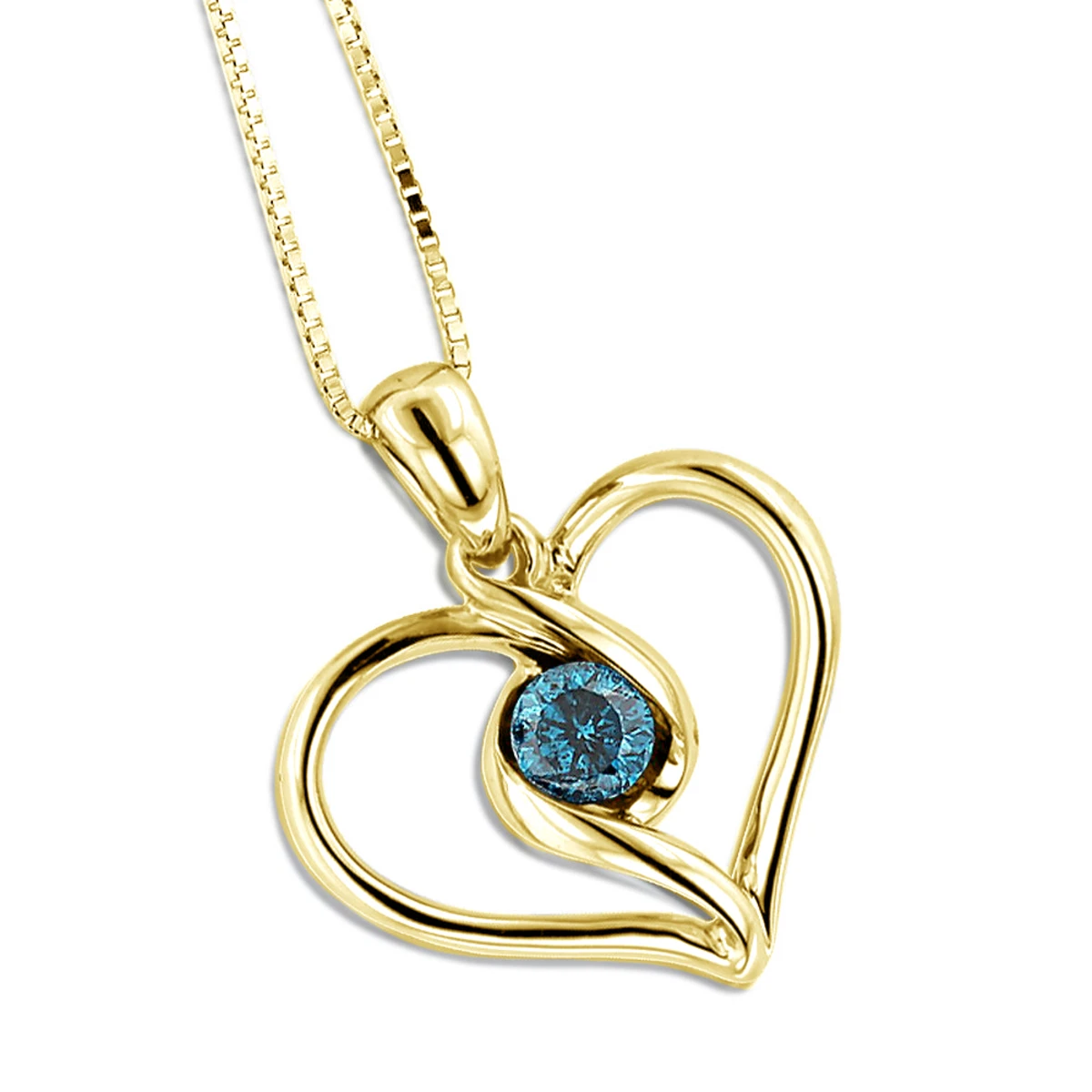 14K White Gold Single Blue Diamond Heart Necklace For Women Pendant 4 14K White Gold Single Blue Diamond Heart Necklace For Women Pendant - Image 4