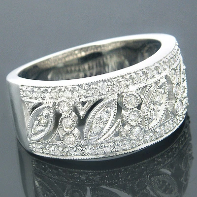 14K White Gold Vintage Style Diamond Ring Floral 0.89ct 1 14K White Gold Vintage Style Diamond Ring Floral 0.89ct
