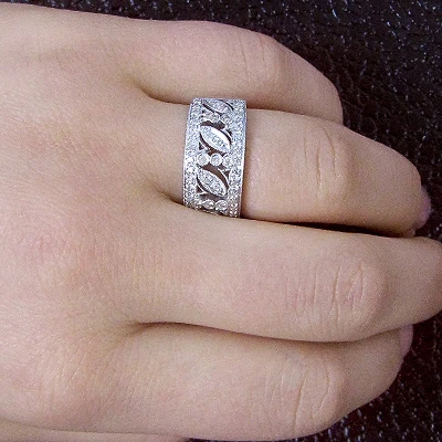 14K White Gold Vintage Style Diamond Ring Floral 0.89ct 3 14K White Gold Vintage Style Diamond Ring Floral 0.89ct - Image 3