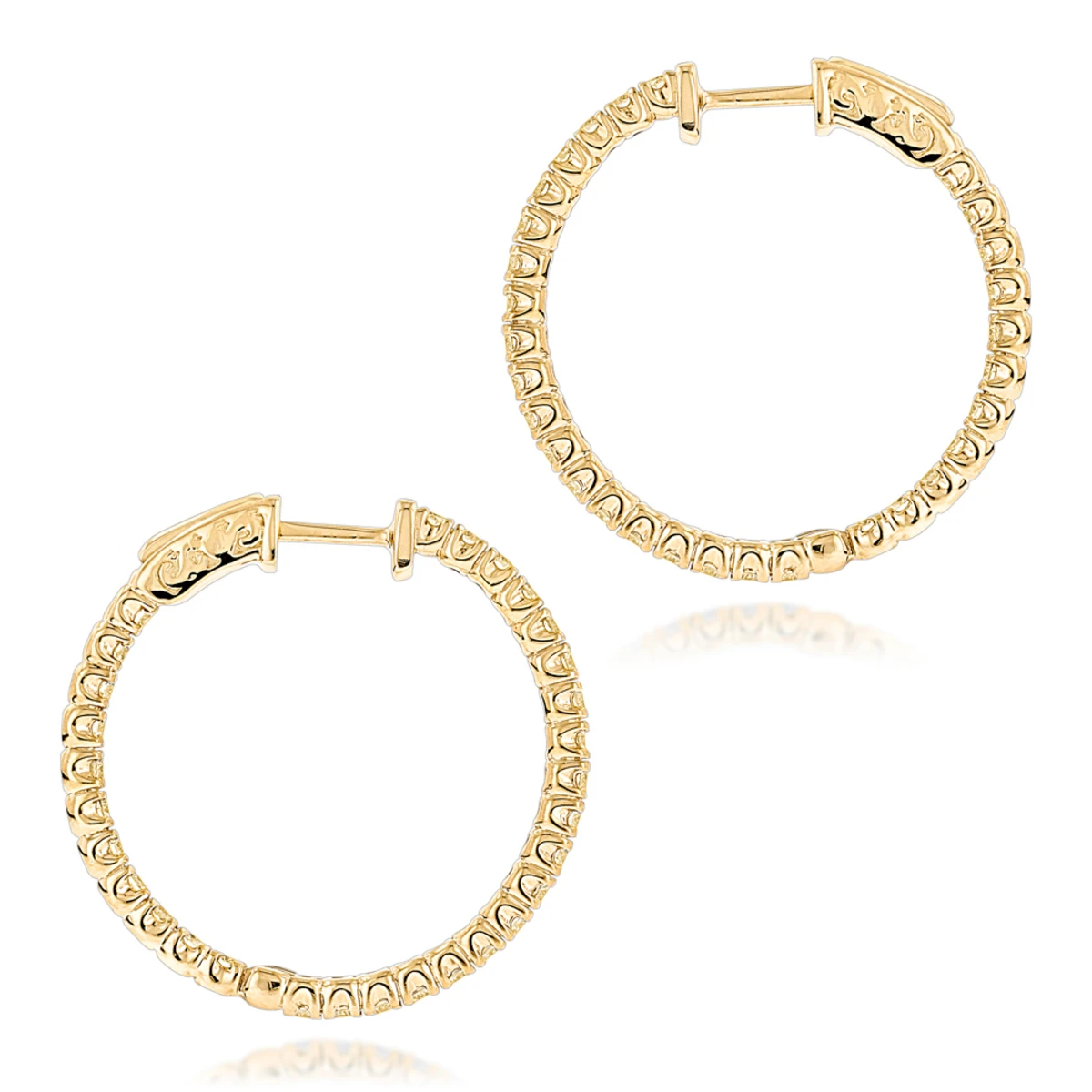 14K Yellow Gold Yellow Diamond Hoop Earrings 2 Carats Inside Out Design By Luxurman 4 14K Yellow Gold Yellow Diamond Hoop Earrings 2 Carats Inside Out Design By Luxurman - Image 4