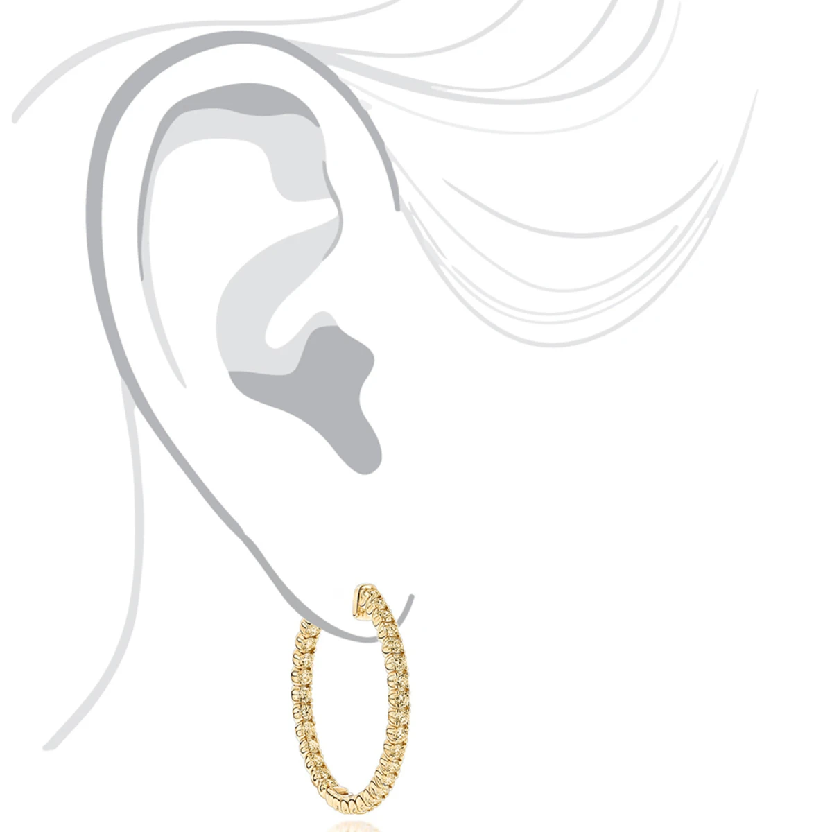 14K Yellow Gold Yellow Diamond Hoop Earrings 2 Carats Inside Out Design By Luxurman 5 14K Yellow Gold Yellow Diamond Hoop Earrings 2 Carats Inside Out Design By Luxurman - Image 5