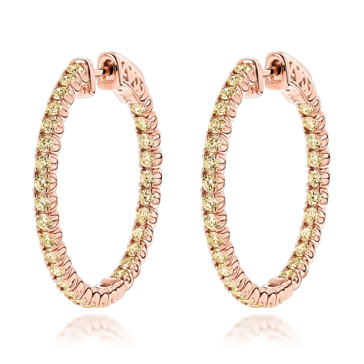 14K Yellow Gold Yellow Diamond Hoop Earrings 2 Carats Inside Out Design By Luxurman 3 14K Yellow Gold Yellow Diamond Hoop Earrings 2 Carats Inside Out Design By Luxurman - Image 3