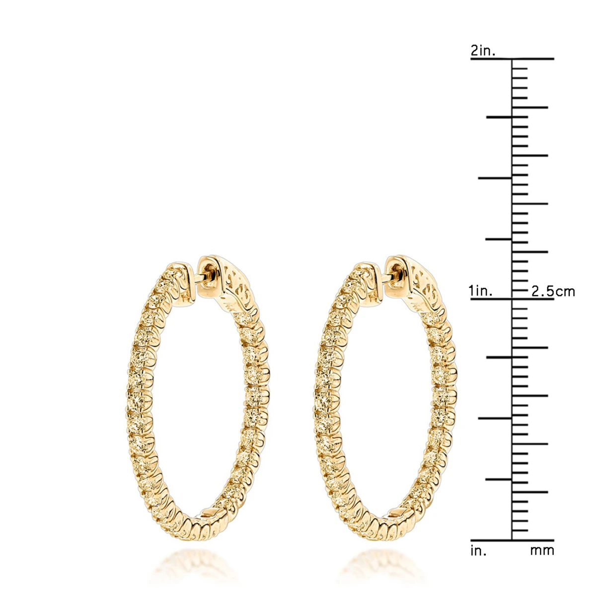 14K Yellow Gold Yellow Diamond Hoop Earrings 2 Carats Inside Out Design By Luxurman 6 14K Yellow Gold Yellow Diamond Hoop Earrings 2 Carats Inside Out Design By Luxurman - Image 6