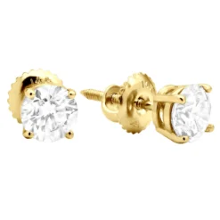 14K Yellow Gold Diamond Stud Earrings Round Cut 1.50ct