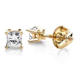 14K Yellow Gold Princess Diamond Stud Earrings 0.25ct