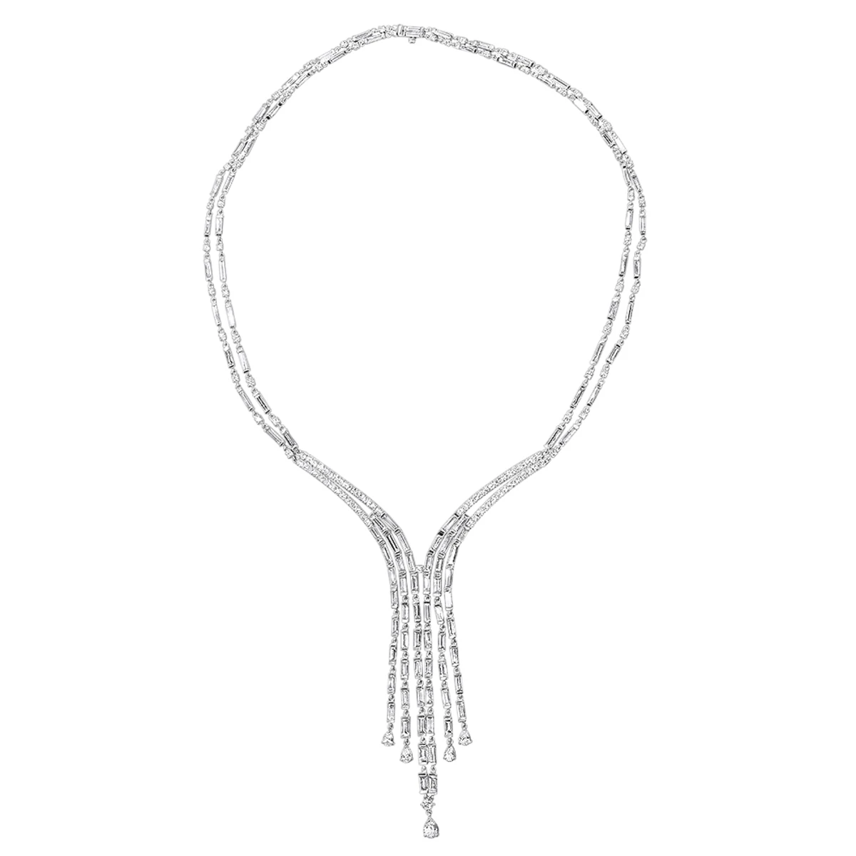 18K White Gold Antique Style Ladies Diamond Necklace Round Baguette Pear Diamonds 4 18K White Gold Antique Style Ladies Diamond Necklace Round Baguette Pear Diamonds - Image 4