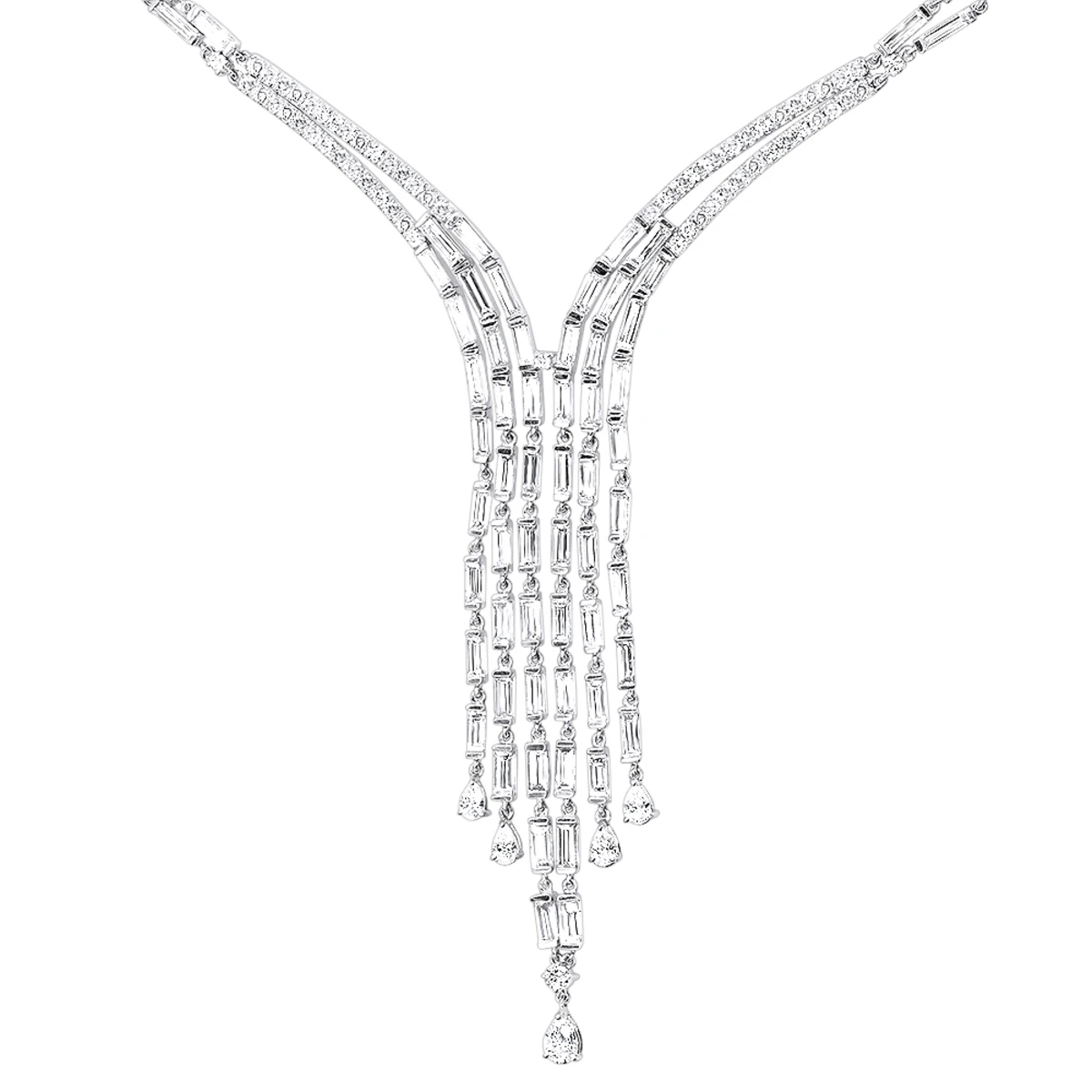18K White Gold Antique Style Ladies Diamond Necklace Round Baguette Pear Diamonds 1 18K White Gold Antique Style Ladies Diamond Necklace Round Baguette Pear Diamonds
