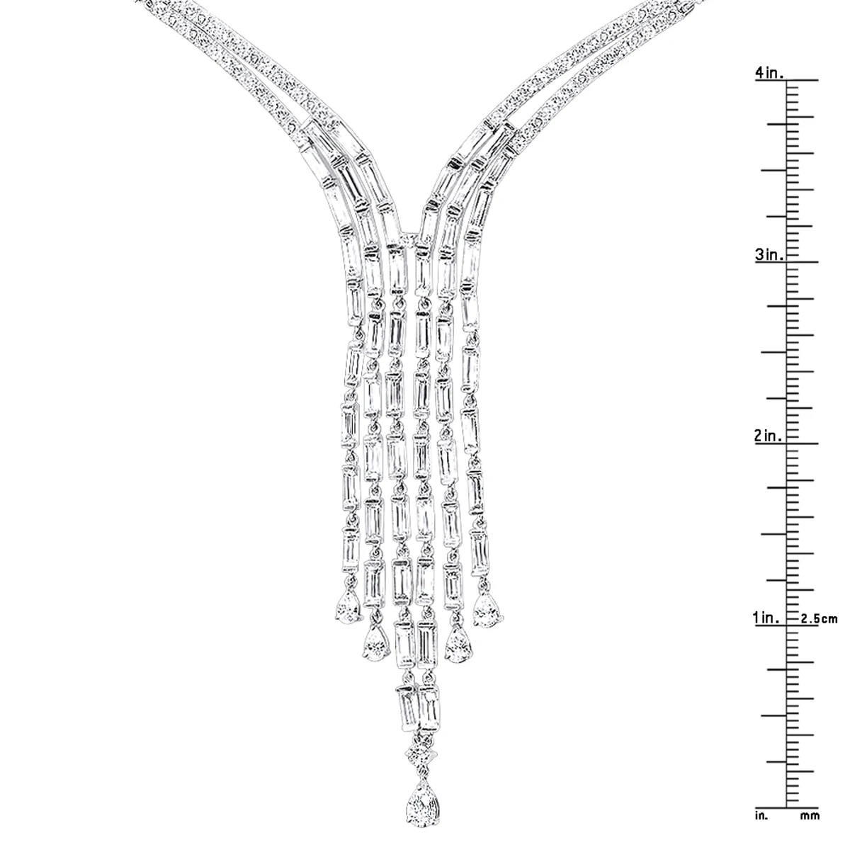 18K White Gold Antique Style Ladies Diamond Necklace Round Baguette Pear Diamonds 6 18K White Gold Antique Style Ladies Diamond Necklace Round Baguette Pear Diamonds - Image 6