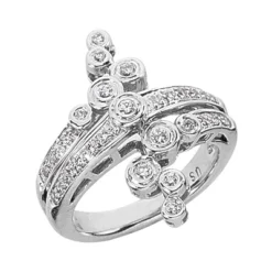 18K White Gold Diamond Right Hand Women's Ring 0.36ct 24.3mm