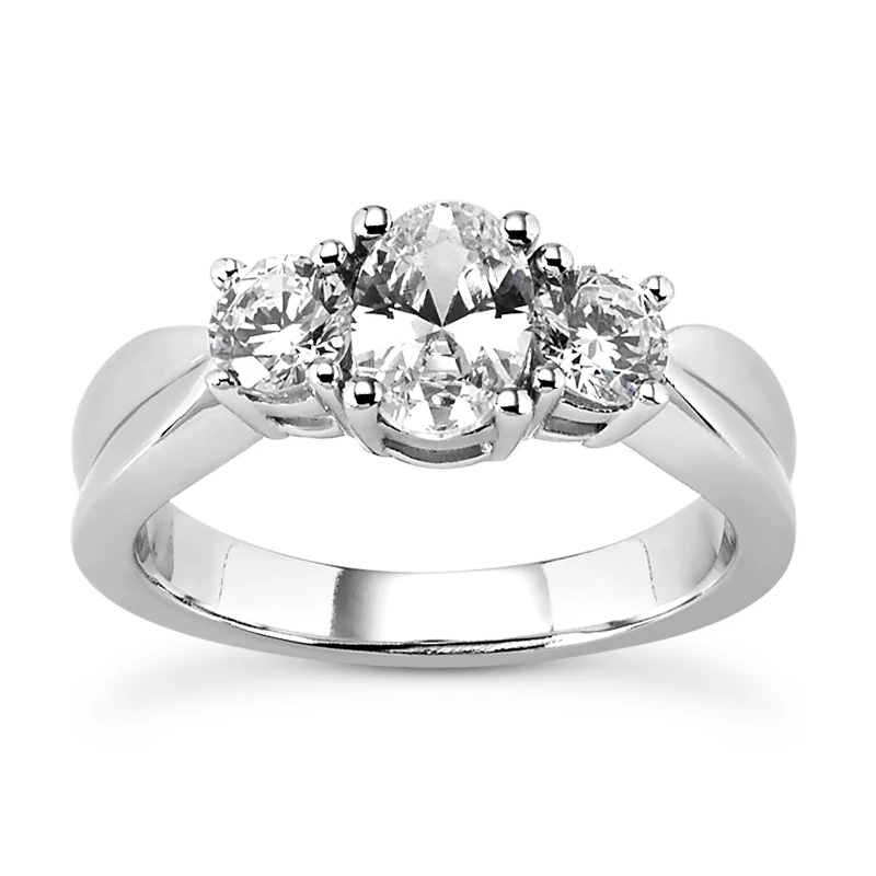 Thin 18K White Gold Diamond Three Stones Engagement Ring 1.05ct 3.7mm 1 Thin 18K White Gold Diamond Three Stones Engagement Ring 1.05ct 3.7mm