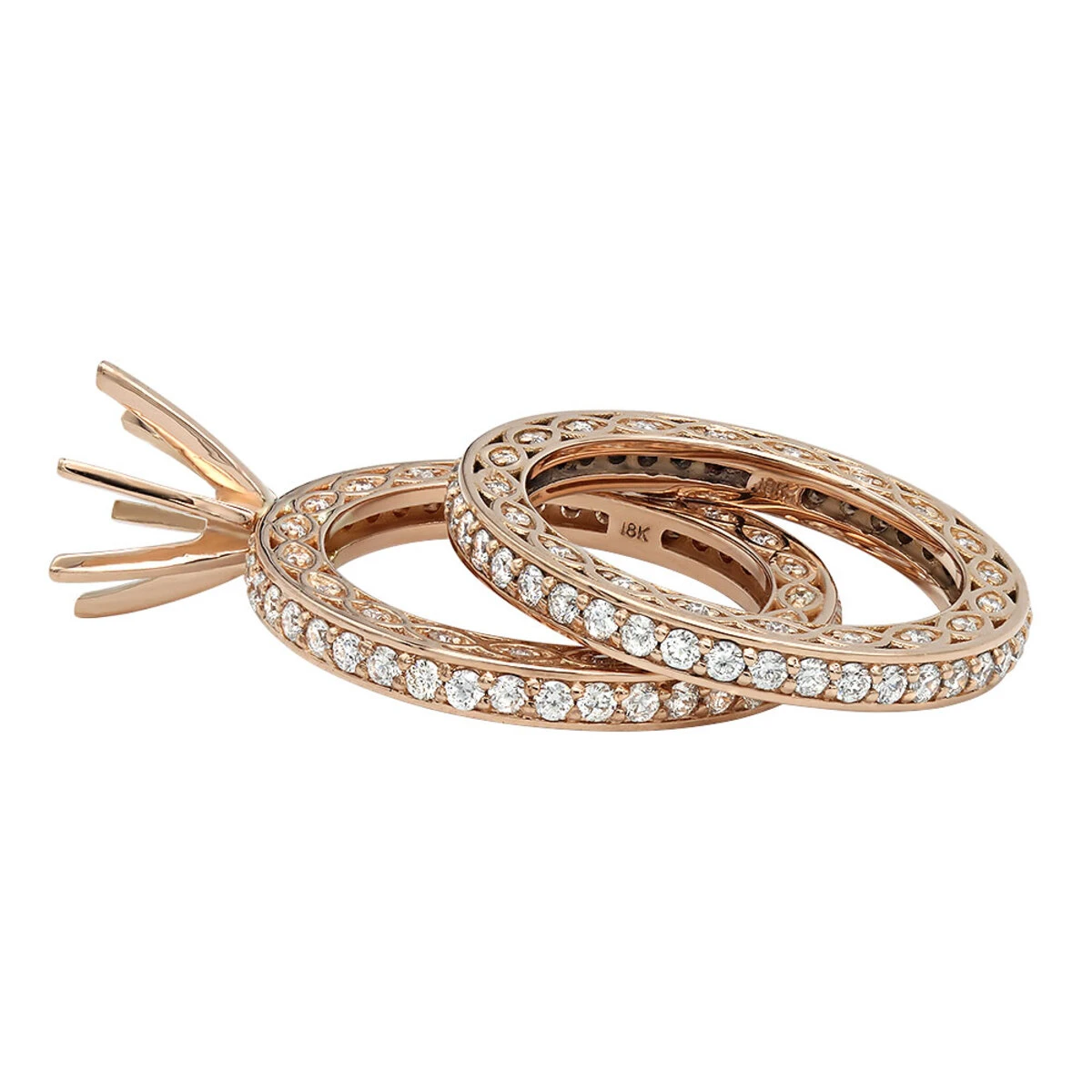 18K Rose Gold Eternity Diamond Engagement Ring Set 1.82ct 4 18K Rose Gold Eternity Diamond Engagement Ring Set 1.82ct - Image 4