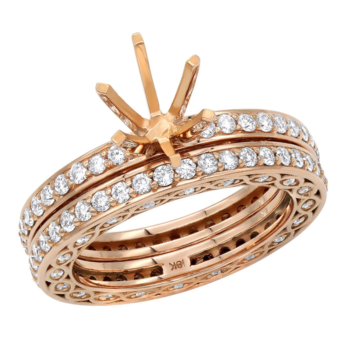 18K Rose Gold Eternity Diamond Engagement Ring Set 1.82ct 1 18K Rose Gold Eternity Diamond Engagement Ring Set 1.82ct