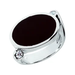 18K White Gold Ladies Black Onyx Ring 0.10ct