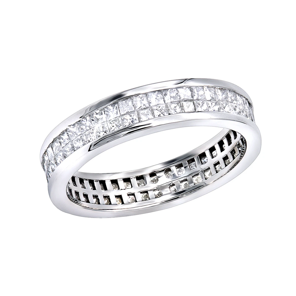 Thin 18K White Gold Princess Diamond Eternity Ring 1.29ct 1 Thin 18K White Gold Princess Diamond Eternity Ring 1.29ct