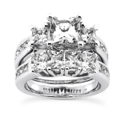 18K White Gold Round Diamond Engagement Ring Set 2.20ct