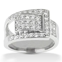 18K White Gold Round Diamond Ladies Ring 1ct 12.2mm