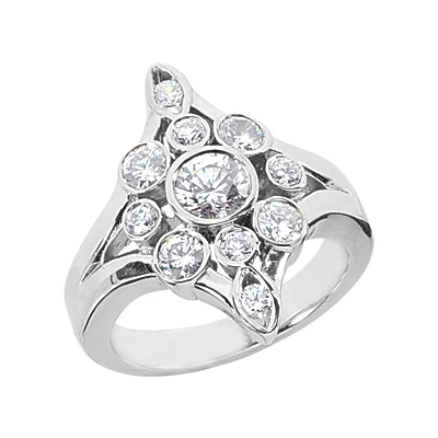 18K White Gold Round Diamond Right Hand Ladies Ring 1.11ct 1 18K White Gold Round Diamond Right Hand Ladies Ring 1.11ct