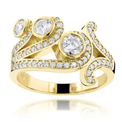18K Yellow Gold Round Diamond Right Hand Women's Ring 1.17ct