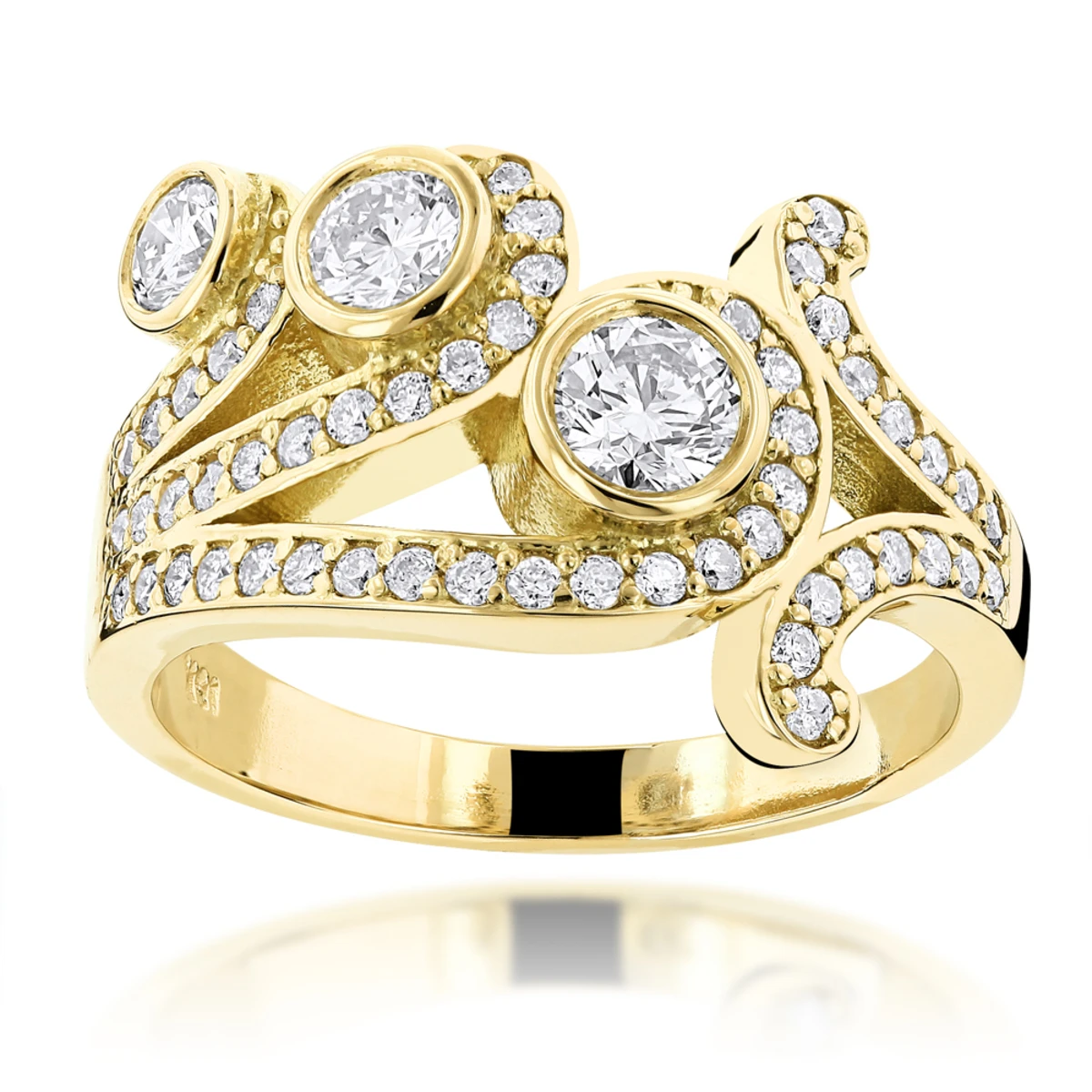 18K Yellow Gold Round Diamond Right Hand Women's Ring 1.17ct 1 18K Yellow Gold Round Diamond Right Hand Women's Ring 1.17ct