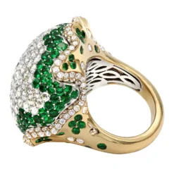 18K Yellow Gold Womens Statement Ring Unique 11 Carat Diamond Emerald Ladies Ring -The King Of Accessories 18k gold womens statement ring unique 11 carat diamond and emerald ladies ring back yellow