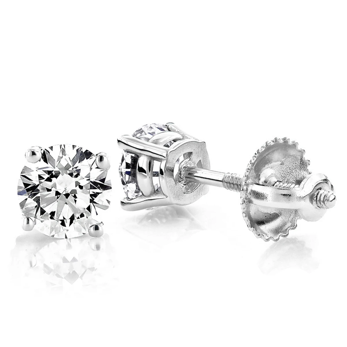 One Carat 18K White Gold 4 Prong Round Diamond Stud Earrings 1 One Carat 18K White Gold 4 Prong Round Diamond Stud Earrings