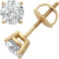 18K Yellow Gold 4 Prong Diamond Stud Earrings 1ct
