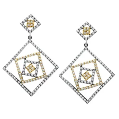 2 Tone 18K White Gold Diamond Designer Earrings 3.05ct