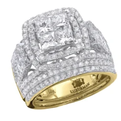 3.5 Carat Princess & Round Diamond Engagement Ring & Band Set For Women 14K Yellow Gold