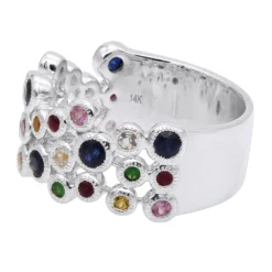 14K Yellow Gold Gemstone Cocktail Ring For Women With Sapphires Rubies Tsavorites -The King Of Accessories 407115 back white