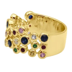 14K Yellow Gold Gemstone Cocktail Ring For Women With Sapphires Rubies Tsavorites -The King Of Accessories 407115 back yellow