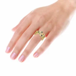 14K Yellow Gold Gemstone Cocktail Ring For Women With Sapphires Rubies Tsavorites -The King Of Accessories 407115 body yellow