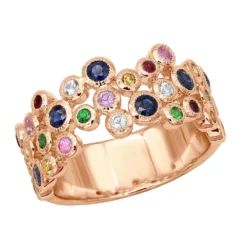 14K Yellow Gold Gemstone Cocktail Ring For Women With Sapphires Rubies Tsavorites -The King Of Accessories 407115 rose