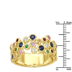 14K Yellow Gold Gemstone Cocktail Ring For Women With Sapphires Rubies Tsavorites -The King Of Accessories 407115 ruler yellow
