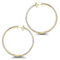 Large 5 Carat Diamond Hoop Earrings For Women 14K Yellow Gold Inside Out Style -The King Of Accessories 5 carat diamond hoop earrings 14k gold inside out style p 48029 backye