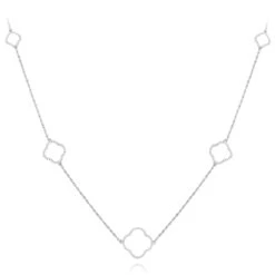 14K White Gold Ladies Diamond Alhambra Necklace 1/3ct