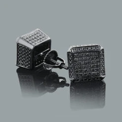 The King Of Accessories 2 Black Diamond Cube Earrings 0.50ct Silver Black PVD