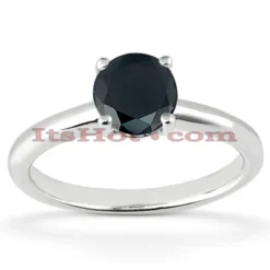 Thin Black Diamond Engagement Ring 14K White Gold 1.32ct