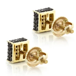 Black Diamond Stud Earrings 0.53ct 10K Yellow Gold -The King Of Accessories black diamond stud earrings 053ct 10k gold p 45689 backye